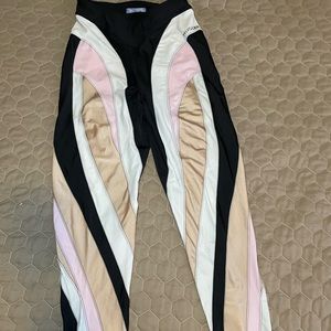 Pink, black and white Mugler spiral pannelled  leggings